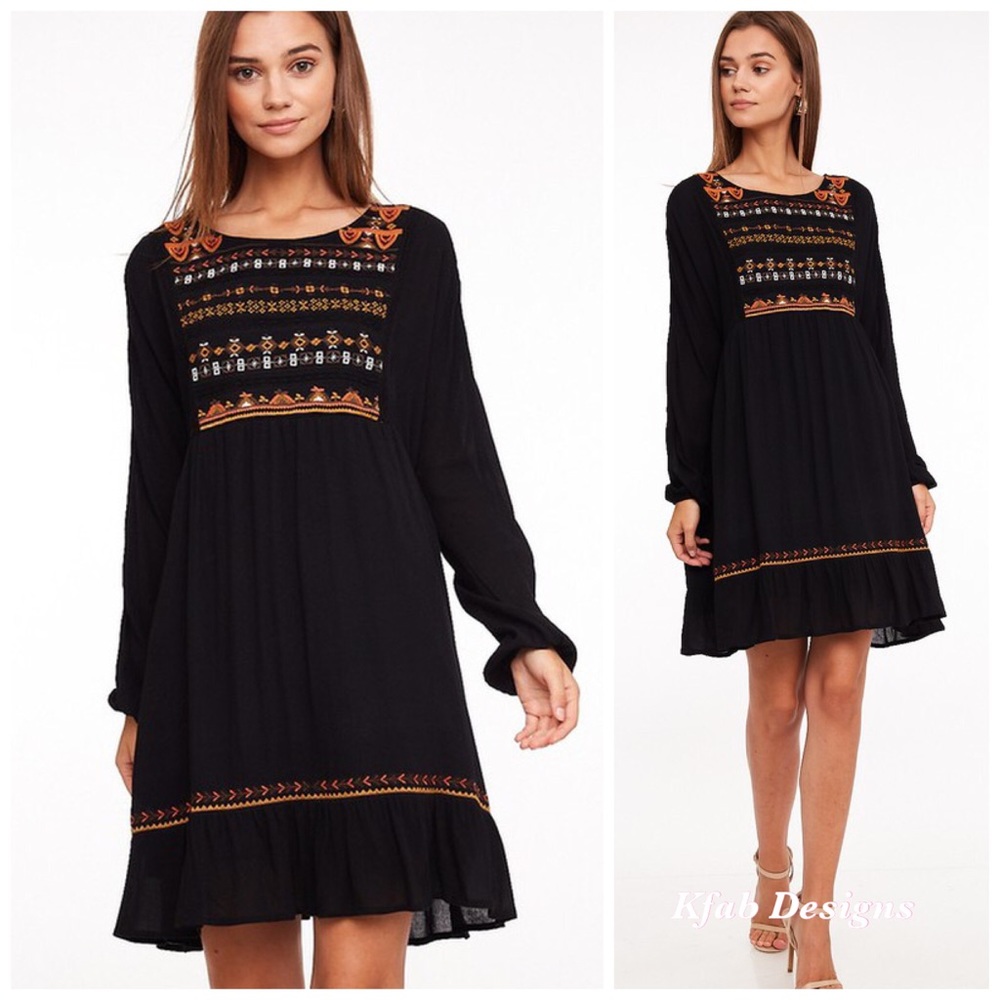 ❤️LAST! Woven Embroidered Lined Black/Rust Dress! - Picture 9 of 9